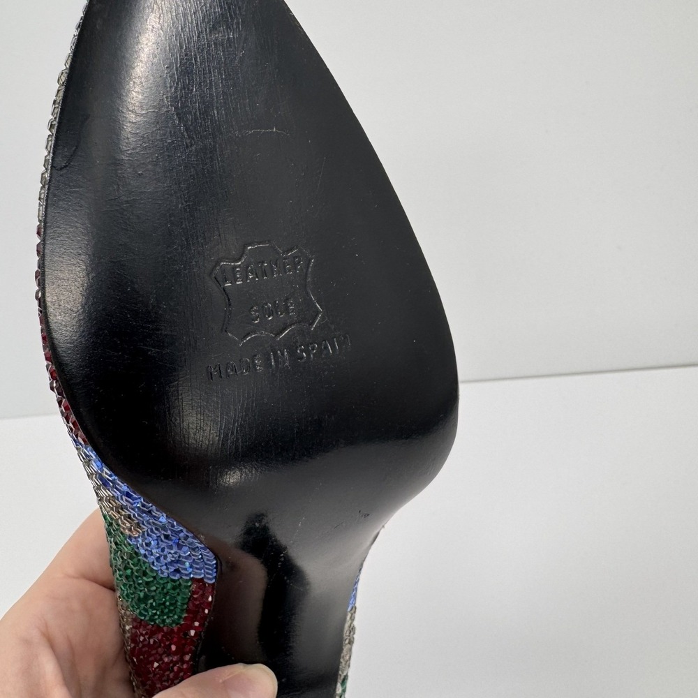 Stuart Weitzman Martinique Women's 7.5 Rhinestone Pump Multi Color Heels Leather - Picture 5 of 16